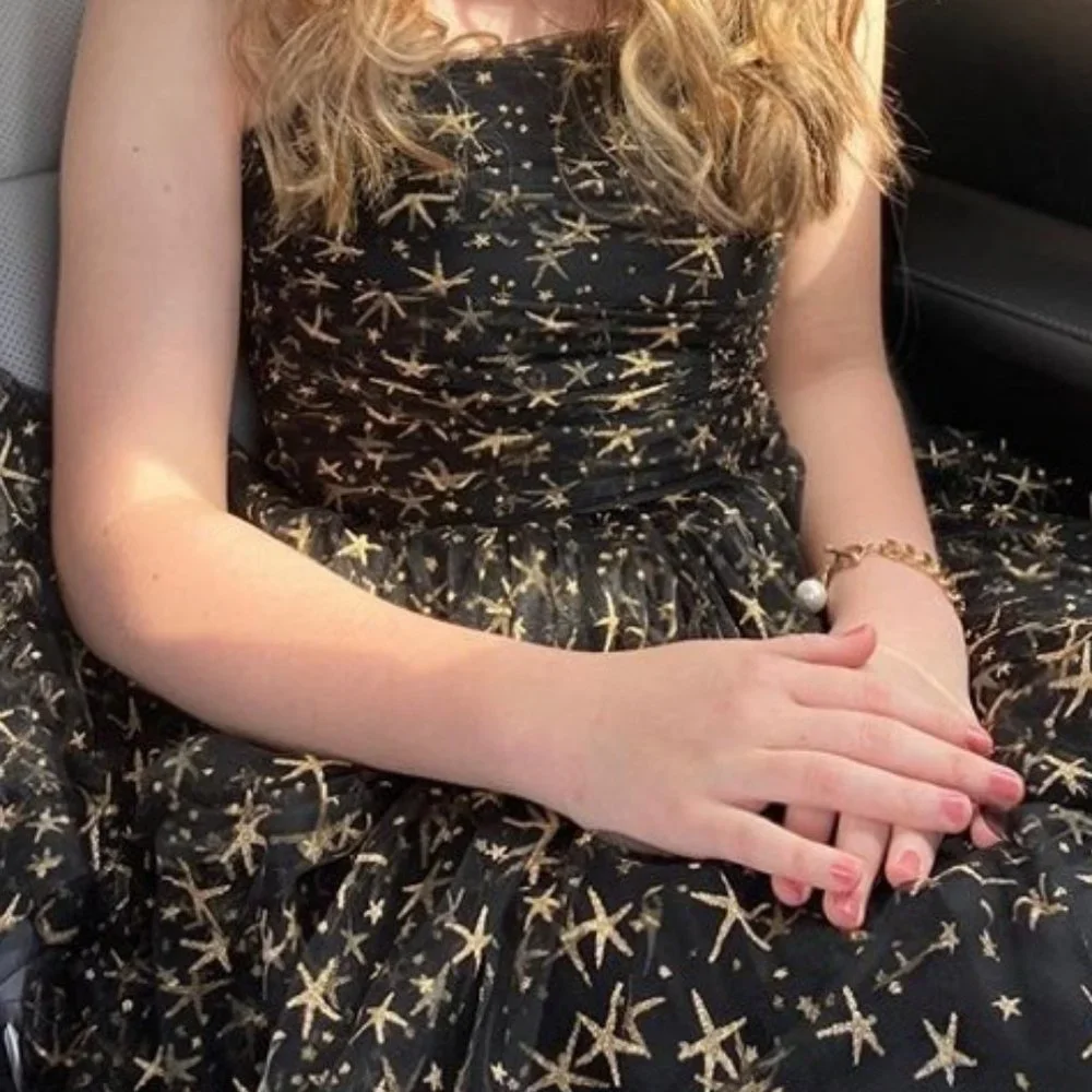 Joanna August x BHLDN Brenda 2 Black Gold Celestial Star Tulle Strapless Maxi - Picture 3 of 10